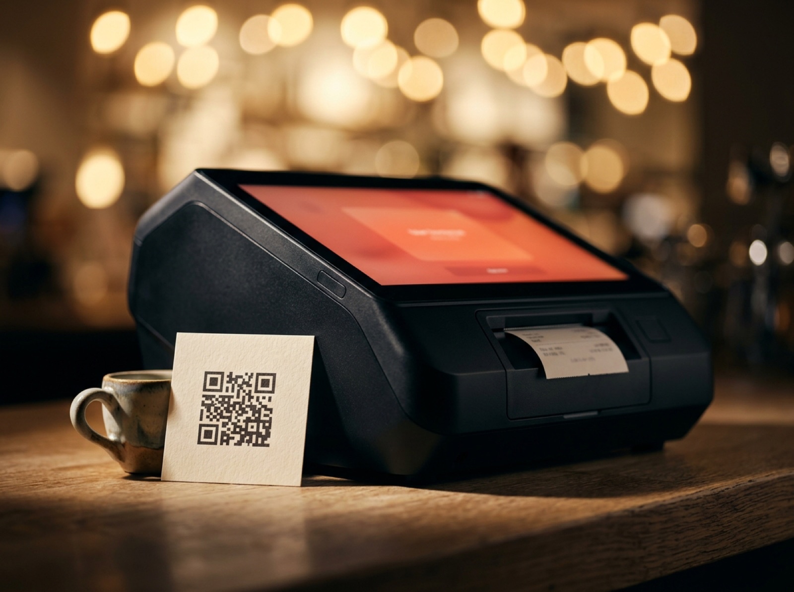 Terminal Conduit POS con código QR Recurrente, ticket impreso y café